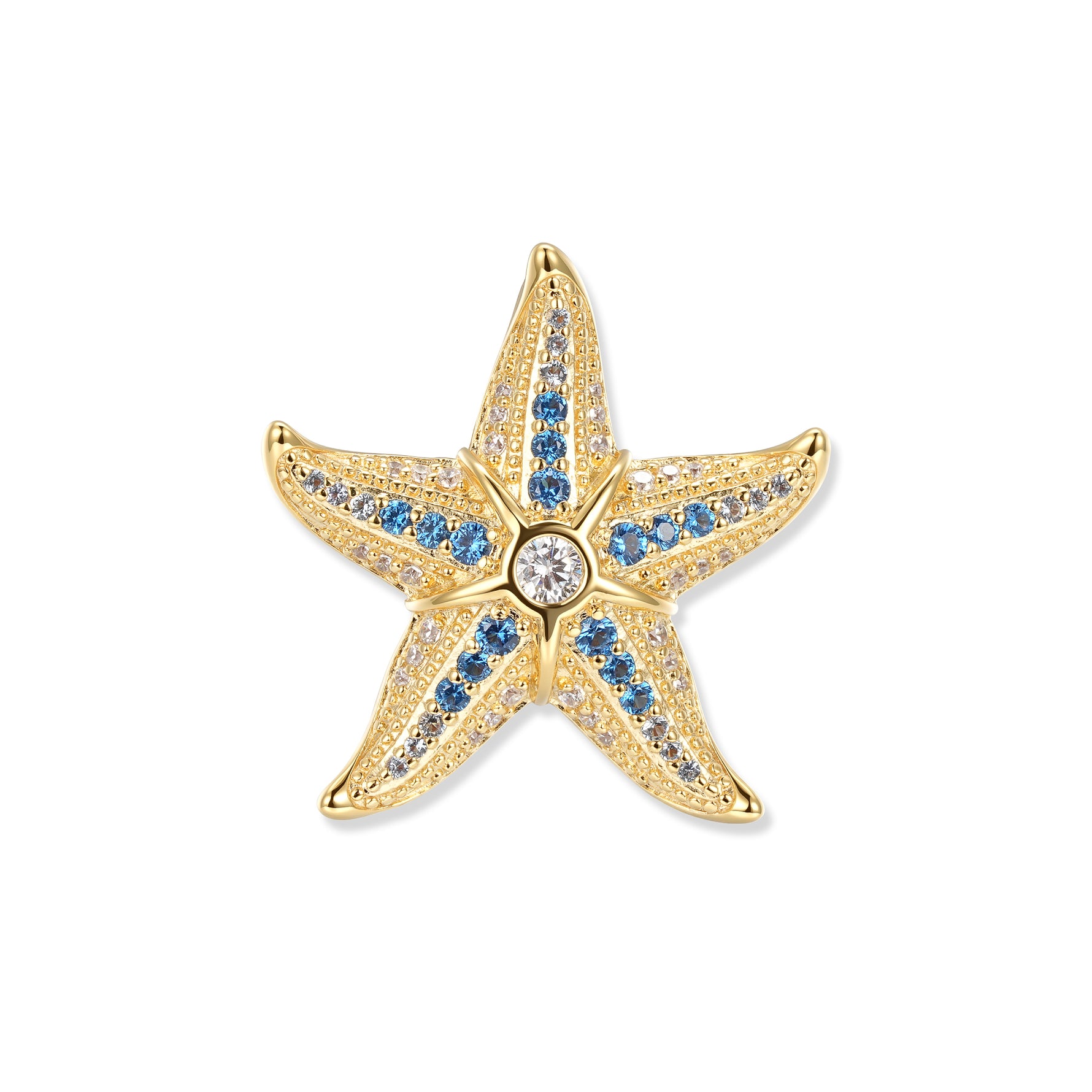 Vergoldeter Svenja Royal Seestern Anhänger mit tiefblauen Zirkonia und weißen Akzenten in detailreicher, filigraner Ausarbeitung