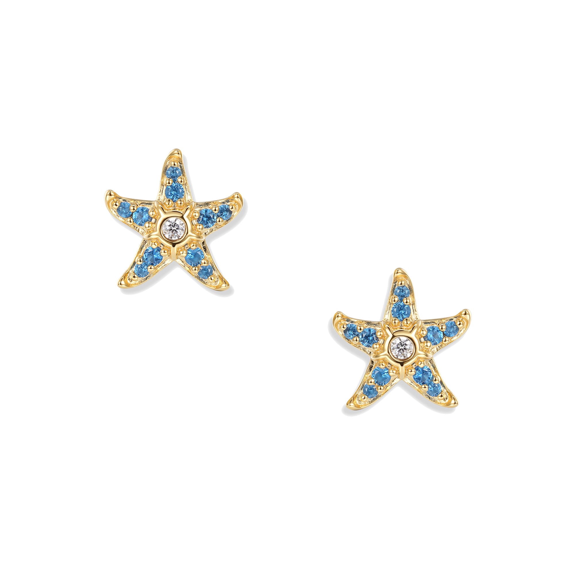 Zarte, vergoldete Svenja Royal Seestern Ohrstecker mit tiefblauen Zirkonia und feinen weißen Akzenten
