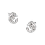 Boucles d'oreilles argentées White Dolphin Infinity, chacune avec un dauphin courbé, entièrement serties de zirconias blancs